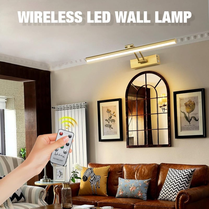 HOWMZON Wireless Picture Light,5200mAh Battery Operated Picture Lights with Remote,Gold Picture Light, Full Metal Painting Light for Wall Display, Gallery,Portrait,Bedroom (Gold) - Image 3
